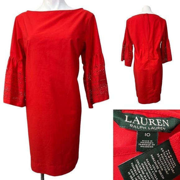 Lauren Ralph Lauren Dresses & Skirts - Lauren Ralph Lauren size 10 red sheath dress w/ lasercut sleeve detail